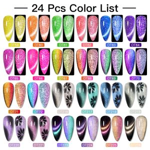 Les kits se réunissent à travers 10 / 24pcs Cat Gel Magnetic Gel Polish Set Glitter Laser Magnetic Semi Permanent Faire du gel UV Vernis Nail Art d'art