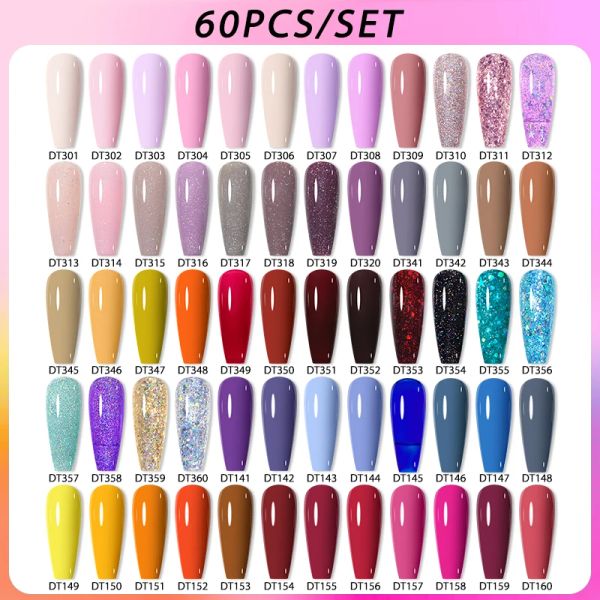 Les kits se réunissent à travers 12 / 60pcs Glitter Gel Gel Gel Polish Set Brown Nude Nude Art Vernishes semi-permanent Sabille de la manucure de gel UV