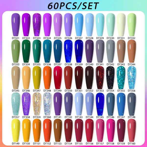 Les kits se réunissent à travers 12 / 60pcs Glitter Nail Gel Polish Set Purple Purpe Brown Nail Art Manucure Set semi-permanent Savage de Gel UV pour l'ongle