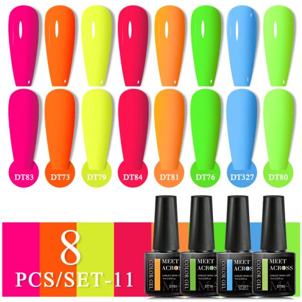 Les kits se réunissent à travers 8 pcs de vernis à ongles en gel fluorescent Ensemble de vernis de couleur néon vernis semi-permanent trempé au large du kit de gel d'art nail LED UV