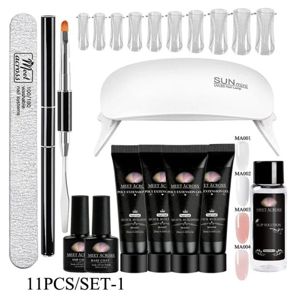 Les kits se réunissent sur le kit de gel à ongles de construction rapide 20/30 ml Ensemble de gel à ongles rose transparent avec vernis à ongles à lampe à LED pour extension des ongles