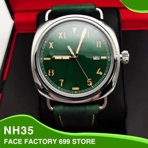 Kits Watch masculin 45 mm vert NH35 Manuel du pilote vintage Mouvement mécanique pour hommes Green Luminous Asseptic Dial Mouvement