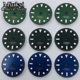Kits miuksi 29 mm zwart groen blauw horloge wijzerplaat groen lumineuze fit NH35 -beweging