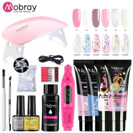 Kits Mobray Manucure Set Poly Nail UV Gel Kit LED Lamp False Extension Bâtiment Gels Poly Nail Set Base Top Coat Acrylique Solution Kit