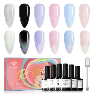 Kits Modelones 6pcs/Box Holographic 9D Cat Eye Gel Nagell Pools Set Zomerkleuren Semi Permanent Soak Off UV Led Manicure Kit Nail Art