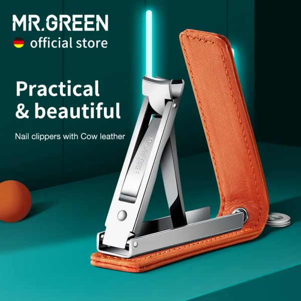 Kits Mr.Green Nail Clippers avec cuir de vache Portable Ultrahin Nail Cutter Colorful Fingerail Scissors Manucure Tools Chain