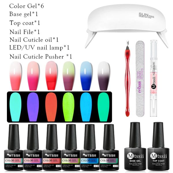 Kits mtssii 12pcs luminoso gel térmico esmalte de esmalte de uñas brillo en clavos de lámpara UV fluorescente oscura gel de gel barniz de gel