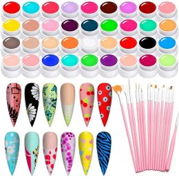 Kits Nail Art Gel Pools Set 36 Color Gel Nagel Polish UV -gel kleurrijke vaste crème lijmverlenging puddinggel met 15 schilderspijker