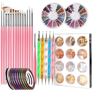 Kits nail art ensemble gel pinceau poil à la stylo paillette polonaise design ringestion de ruban adhésif autocollants accessoires d'outils décorations de kit décorations