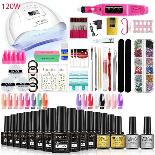 Kits Kit Gel Kit Professional Nail Set avec 120W / 54W UV Nail Lampe and Nail Foret for All Sèche