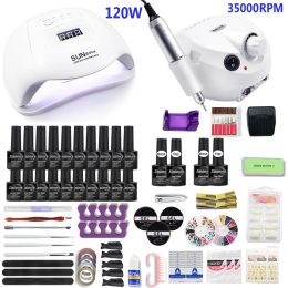 Kits Nail Set 35000rpm Nail Perceur Hine 120W LAMPE LED UV pour la manucure Ensemble 20 vernis à ongles en gel 2top et 2 kit de jeu d'outils à ongles de base