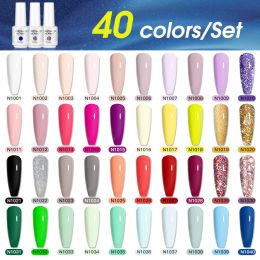 Kits NAILWIND 40PCS/SET GEL NAEL NAIAL POOK SET complete hele zomerkleuren gel nagels UV LED ESMALTES SEMIPERMENT VARNING VERNIER NAKER ART