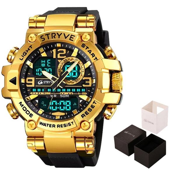 Kits New Stryve Watch for Men's Digitoranalog Dual Movement Calendar Luminal 50m Imperproof Watches Fashion Sports Men's Watch 8025