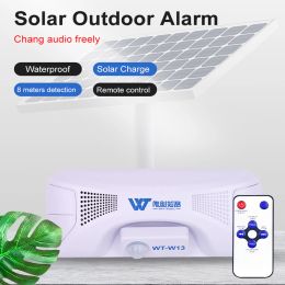 Kits Outdoor Solar Waterdichte bewegingsdetector Inductie Triggers uitzendalarm 3W Highpower beveiligingsalarm kan de stem vervangen