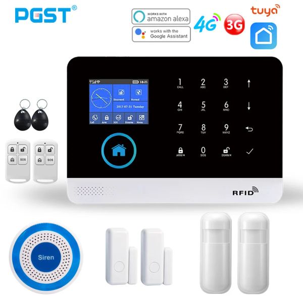 Kits PGST PG103 4G 3G Sistema de alarma GSM para alarma de seguridad para el hogar con solar Siren Siren Smart Home Kit Tuya Smart Life App Control