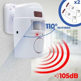 Kits PIR -alarmsysteem met infraroodsensor 2 Wireless Home Security Remote Controls Burglar Alert Motion Detector 110 ° 105DB Sirene
