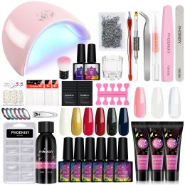 Kits gel à ongles en poly avec une lampe à ongles 36W Ensemble rapide Gel Gel Gel Kit de vernis à ongles semi-permanent Kit d'outils d'art de manucure complet