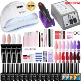 Kits Pro American Nail Laying Kit met UV/LED -lamp Home Acryl -nagelverlenging Complete poly nagel gel All for Manicure Set Tool Kit