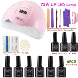 Kits Profession Set Set 72W / 48W UV LED LAMP Sécheur d'ongles pour la manucure Kit de fichier de ongles en acrylique 6pcs Gel Gel Polisme Nail Art Tool