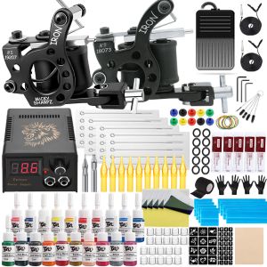 Kits Kit de tatouage de bobine professionnel 10 bobines d'enveloppe ensemble de mitrailleuse alimentation aiguilles encres Kit de maquillage pour tatouage débutant approvisionnement