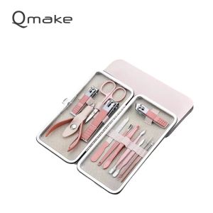 Kits QMake 11 PCS Set nagelmanicure Tools Nagels Toe Clipper Scissors Tweezer Pedicure Kit Professionele kwaliteit Case voor reizen