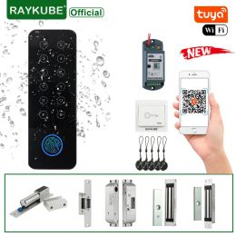 Kits Raykube IP66 Waterdichte toegangscontrolesysteem Kit Vingerafdrukvergrendeling Wifi Tuya App Control Smart Door Lock Elektrische magnetische sloten