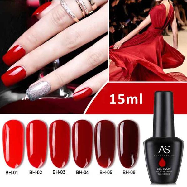 Kits Series Red Color Gel Polon à ongles Coat LED UV 15 ml Bouteille Varnis Paint Colorful Manucure Nail Gel 6 couleurs Red Large Volume