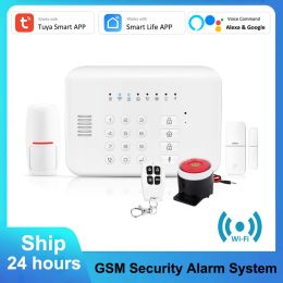 Kits Rehentint Tuya Smart WiFi GSM Security Alarm System Fonctionne avec le capteur de fenêtre de porte fumée de la maison Pir Motion Alexa Google IP Camera