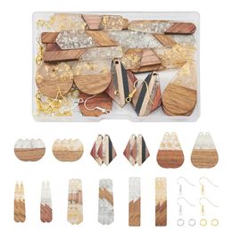 Kits Hars Walnoothout Hangers Dangle Charms met oorbelhaken Ringetjes DIY Dangle Earring Handgemaakte houten oorbellen Maken Kit