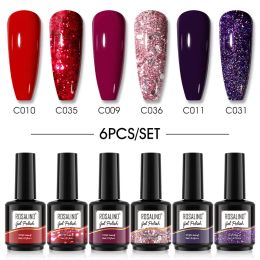 Kits Rosalind 15 ml 6pcs gel nagellak glitter hybride vernissen semi permanent nail art base top jas glanzende uv gel nagelkit nieuw