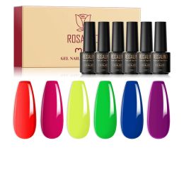 Kits Rosalind 6pcs Néon de vernis à ongles Glow Glow Set Vernis Hybrides Semi Permanent Top Base Coat Nail Gel Kit Besoin de lampe UV