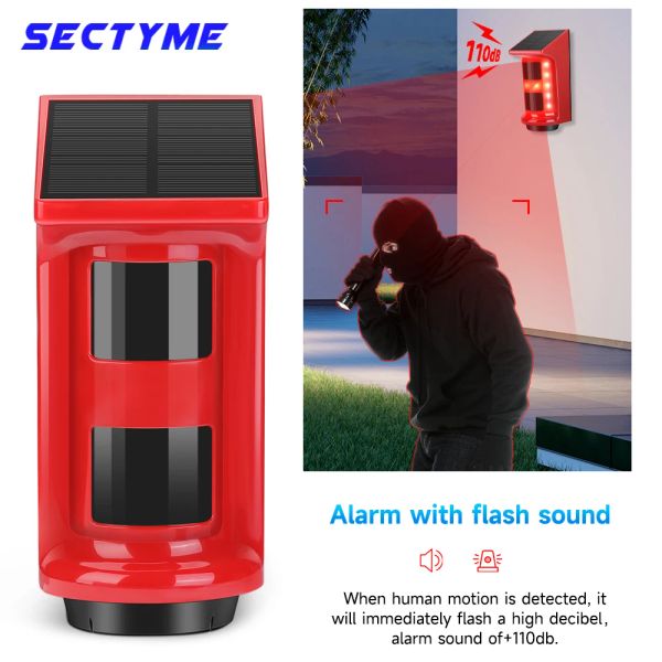 Kits sectyme al aire libre solar alarma infrarroja impermeable alarma infrarroja control remoto sensor humano alarma de seguridad para el hogar