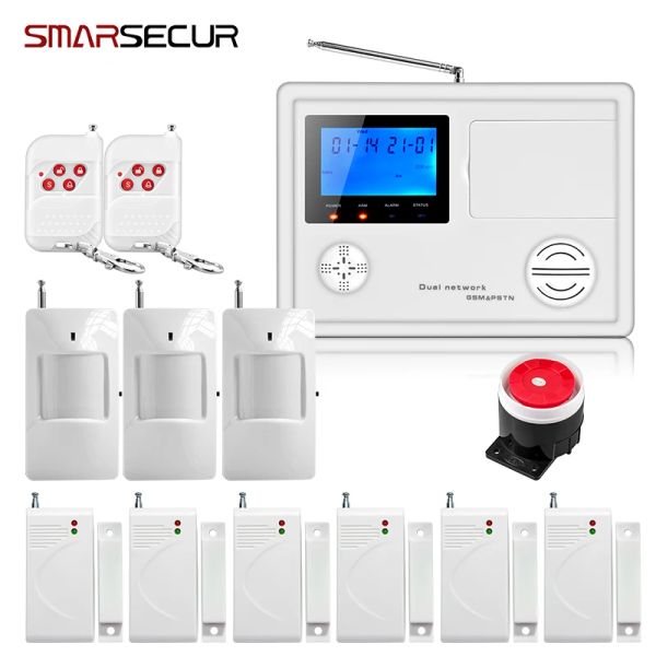 Kits SMARSACD LCD Wireless Wired GSM PSTN Alarma de alarma Sistema de alarma de seguridad con sensores de movimiento PIR Sistema Bruglar