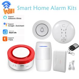 Kits Smart Home Alarm System Tuya Linkage -apparaten Geluid en licht Sirene Wireless 433MHz Host Wifi Gateway Fire Safety Antitheft