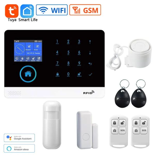 Kits Smart Tuya Home Security Alarm System WiFi GSM Alarm System PG103 Wireless LCD Touch Clavier 433MHz Kit de commande d'application détecteurs