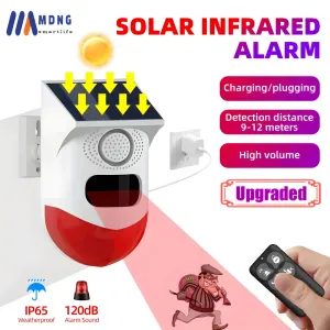 Kits Alarma infrarroja solar Remoto remoto al aire libre PIR Detector de movimiento Humano Sensor Home Security Smart Broglar System 433MHz Siren