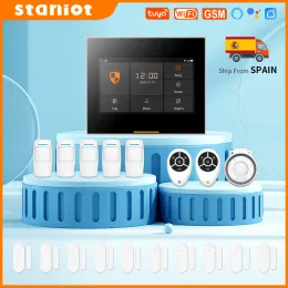 Kits Staniot Sistema de alarma de seguridad para el hogar WiFi inalámbrico GSM Tuya Smart Burglar Sensor Kits Soporte de la aplicación El control remoto funciona con Alexa