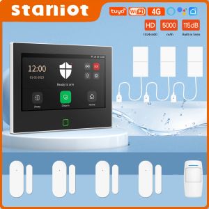 Kits Staniot le meilleur système d'alarme Kit de cambrioleur de sécurité sans fil de maison 7 pouces WiFi 4G Panneau intelligent Tuya avec détecteur de fuite d'eau