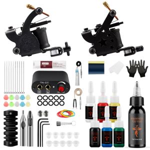 Kits Tattoo Kit Beginner Tattoo Machinegeweer met voeding Naalden Permanente inkt Pigment Complete tattoo-set voor tattoo body art