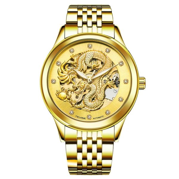 Kits Tevise Chinois Dragon Men Watch Automatic Watchs Luminal Emperproof Male Horloge Mens Homs Watchs Top Brand Wrists Montre-bracele