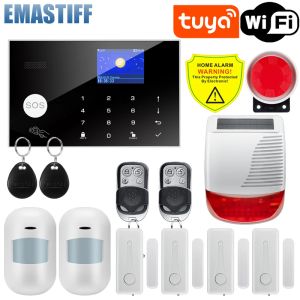 Kits tactile clavier tuya wifi gsm domesh curseur de sécurité du système d'alarme de fil sans fil du système de mouvement application dentelle détecteur de fumée de feu