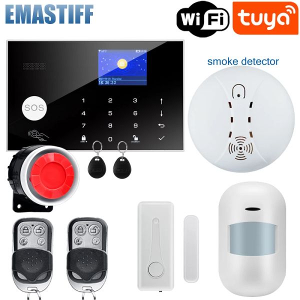 Kits Touch Keypad WiFi GSM Wireles Wired Ferglar Home Security Alarm System Tuya Smart Life App Control Compatible avec Alexa