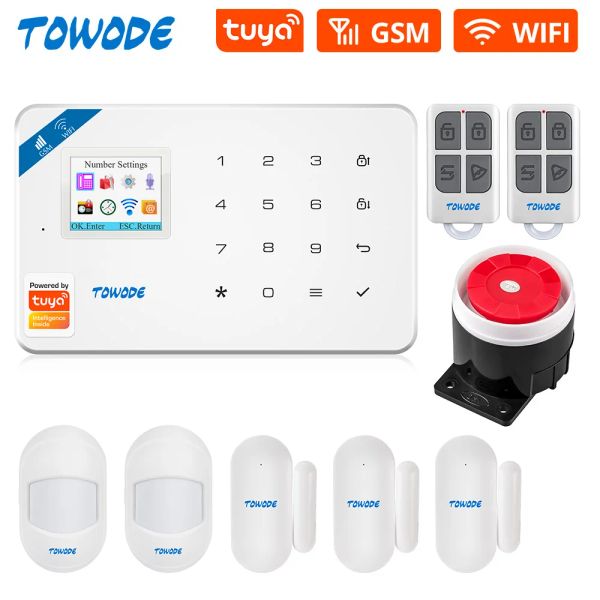 Kits Towode WiFi GSM Tuya Alarm System Home Security Motion Motion Capteur ALARGHE Kit d'alarme 6 Languges travaillent avec Alexa Google Assistant