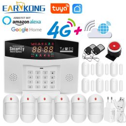 Kits Tuya 4G GSM -alarmsysteem 433MHz Wireless Smart Home Security System 4G Sim Card App Remote Control Compatibel Alexa Google Home