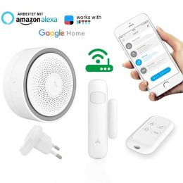 Kits Tuya Alarm Alexa Google Alarm WiFi Wiless Wireless House Alarm de sécurité avec application Contrôle p2p Éclairage LED