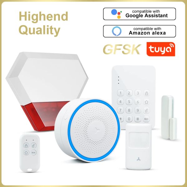 Kits Tuya GFSK WiFi Home Security Smart Alarm System Kit Burglar App Smart Life App Remote Control Arm Désarm Ampoule automatisée