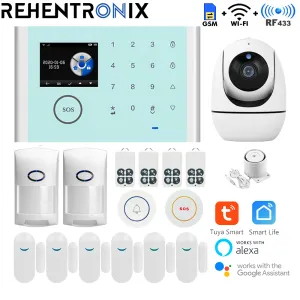 Kits Tuya GSM Alarm System Wireless 433MHz Home Burglar Security Alarm System Free Color LCD écran iOS Android App Alexa Google Home