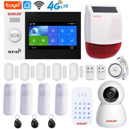 Kits Tuya Smart Alarm System Security Home WiFi 4G GSM Topp Screen Panel Kit Wireless Wireless With Camera Solar Solar Sirren Motion Door Capteur