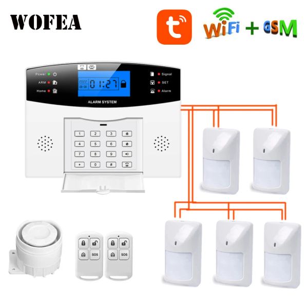 Kits Tuya Smart Life 8 Wired Zone Home Alarm System con LCD Voice Recording Work con Alexa Google Home