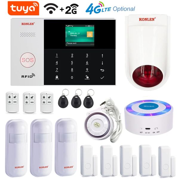 Kits Tuya Smart Life Home Alarm Alarm System Wifi GSM 2G 4G SEGURIDAD DE SEGURIDAD INALLA INALLADA Cableado con cámara PIR Sensor solar Siren